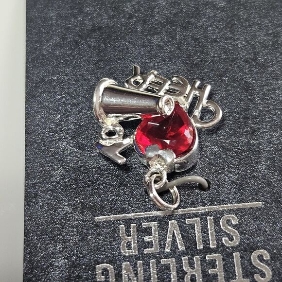 JCF Signed 925 Marked Red Rhinestone Heart Cheer Charm Sterling Silver Nwt - Picture 10 of 12